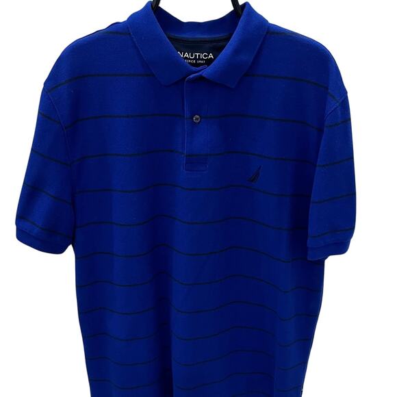 Nautica Men's XL Navy Black Striped Performance Deck Polo Shirt - Picture 1 of 4